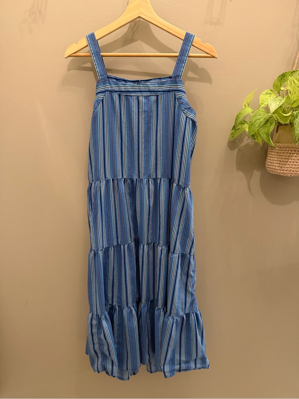 Nautica Blue Striped Tiered Sleeveless Maxi Dress